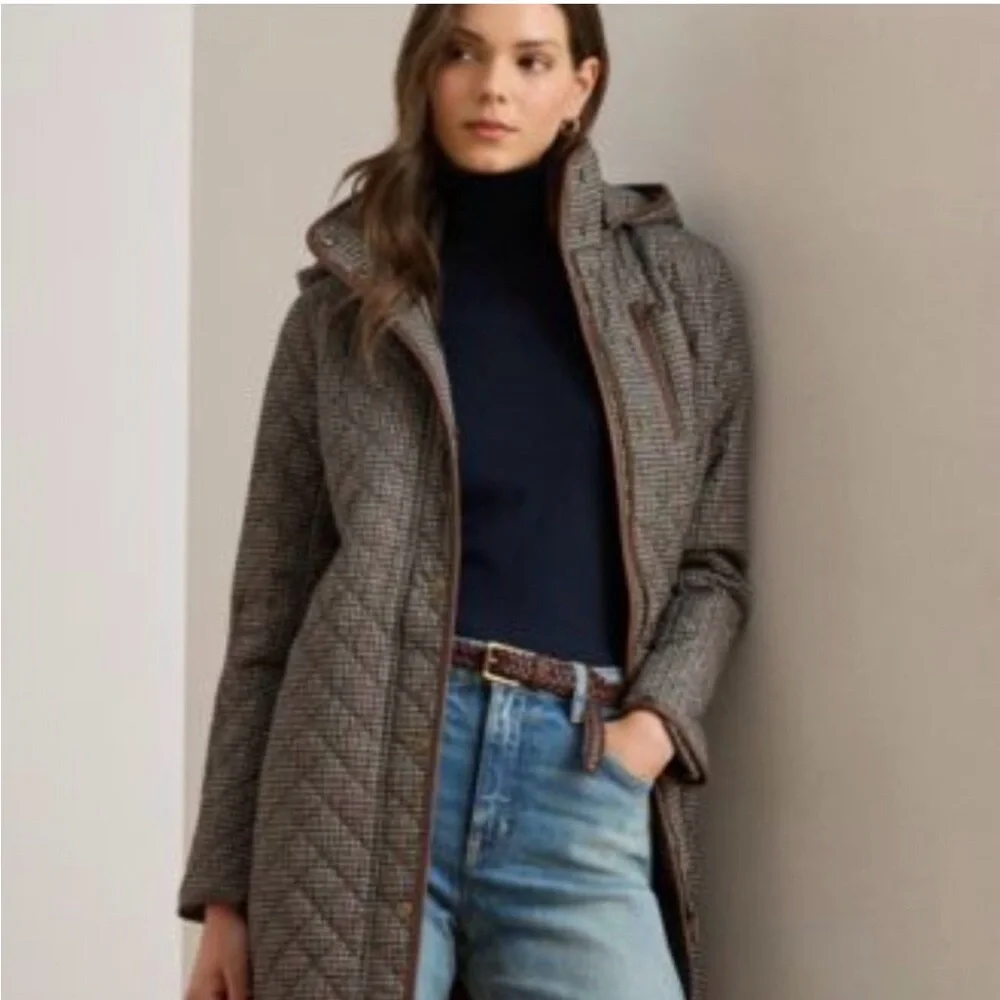Ralph Lauren Brown Plaid Quilted Hooded Coat - Picture 6 of 6